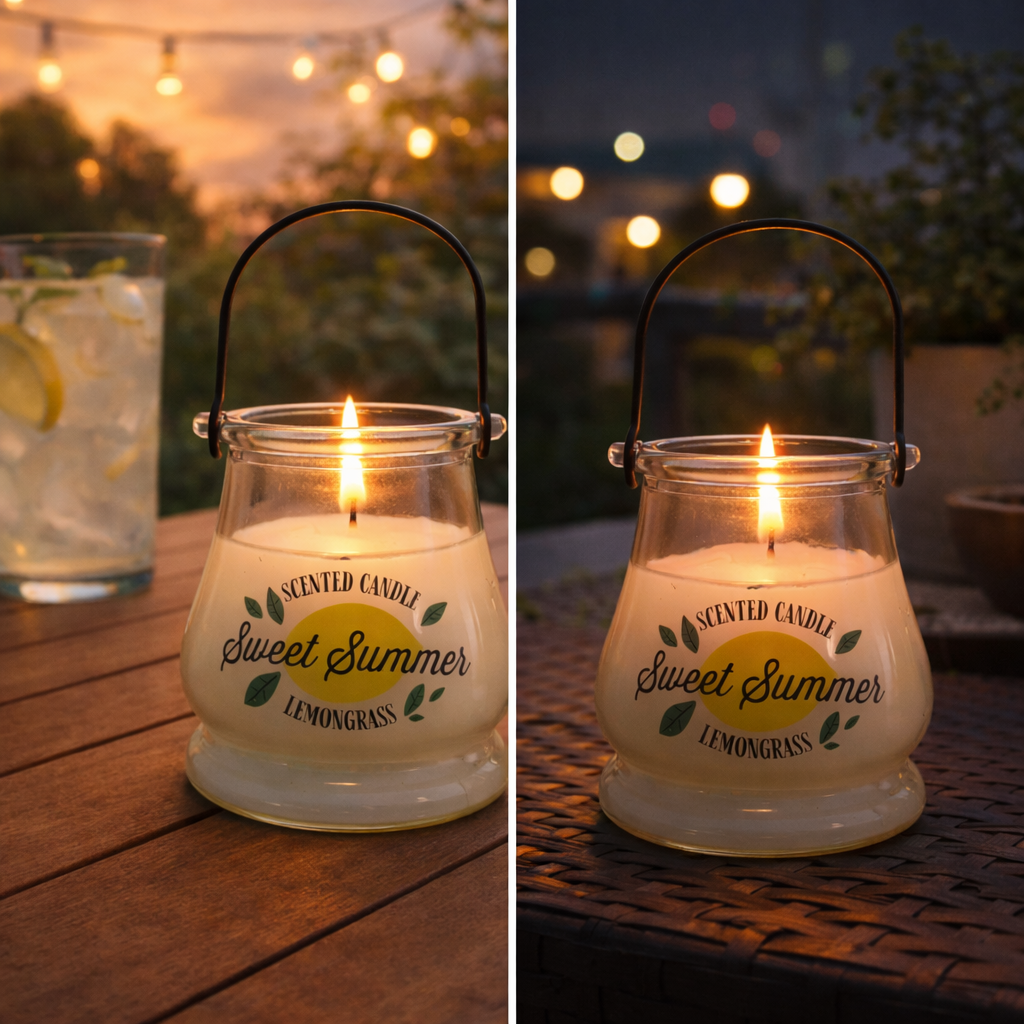 Lumânare de Exterior cu LED Multicolor și Aromă de Citronella – Decor Relaxant pentru Terasă, Balcon și Grădină