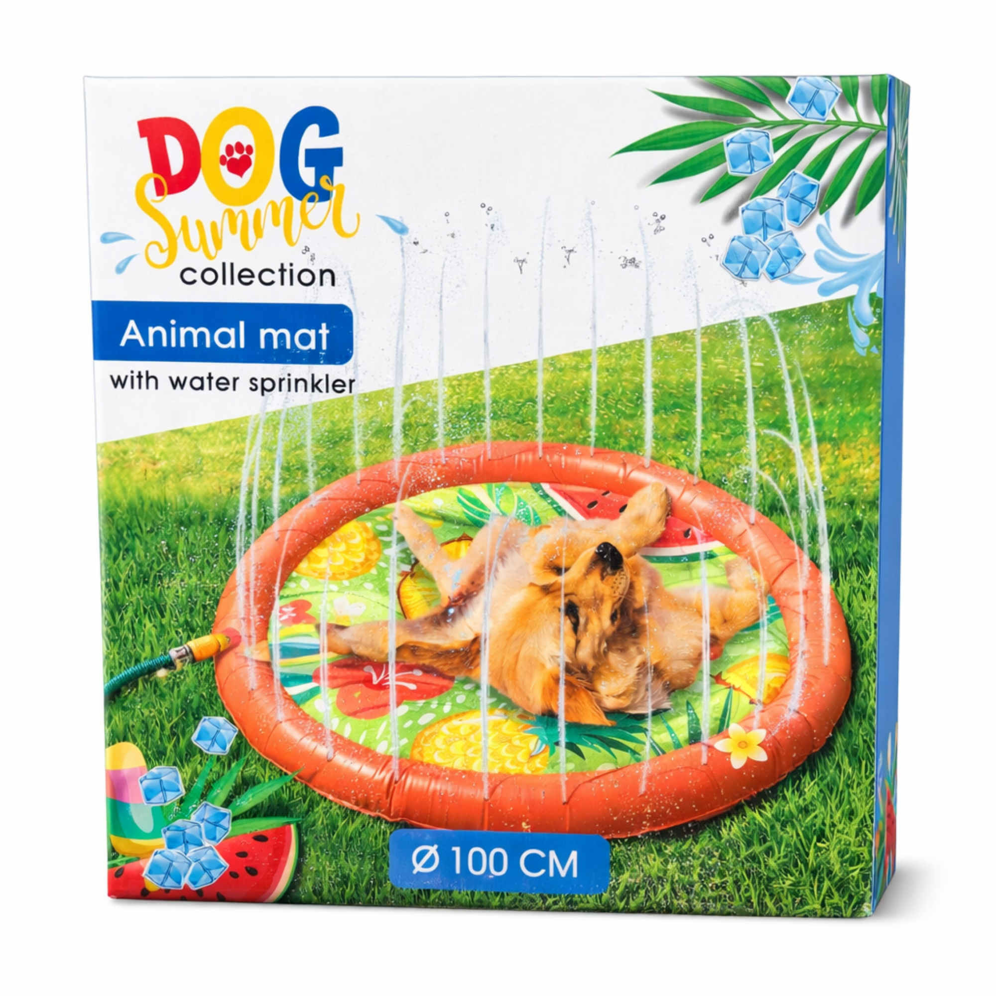 Covor Răcorire pentru Câini și Copii cu Jet de Apă 100 cm – Splash Pad Antiderapant pentru Distracție și Răcorire Vara